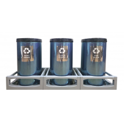 Set 3 cosuri pentru colectare selectiva, din inox, cu capac batant, 45L/recipient