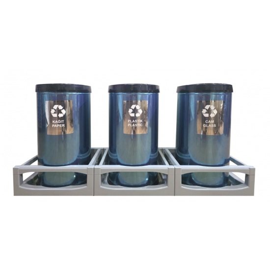 Set 3 cosuri pentru colectare selectiva, din otel, cu capac batant, 45L/recipient