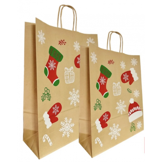 Sacosa natur Xmas - 32x12x41cm - 100 buc Sacosa natur Xmas - 32x12x41cm - 100 buc