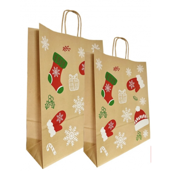 Sacosa natur Xmas - 25x14x30cm - 100 buc Sacosa natur Xmas - 25x14x30cm - 100 buc