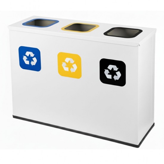 Coș de reciclare alb cu 3 compartimente 3x60L – 180 litri Coș de reciclare alb cu 3 compartimente 3x60L – 180 litri