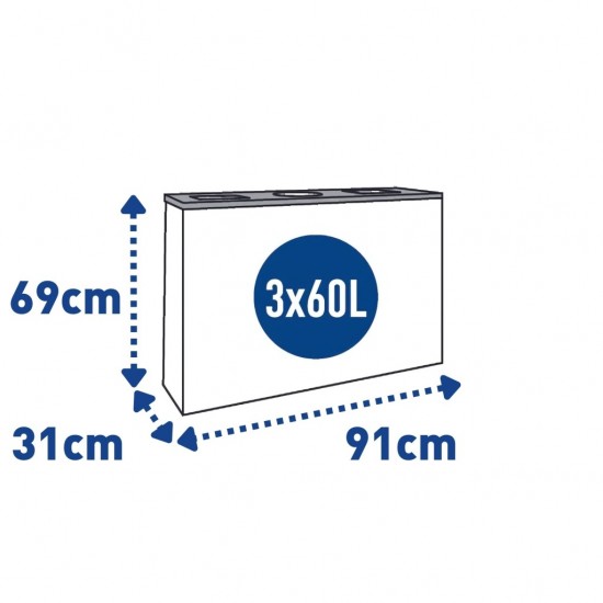 Coș de reciclare alb cu 3 compartimente 3x60L – 180 litri Coș de reciclare alb cu 3 compartimente 3x60L – 180 litri