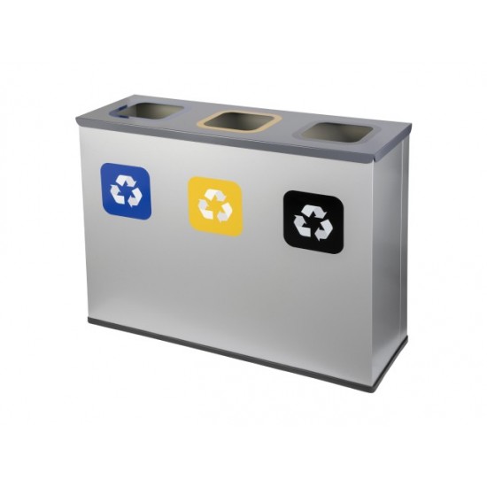 Coș de reciclare gri cu 3 compartimente 3x60L – 180 litri Coș de reciclare gri cu 3 compartimente 3x60L – 180 litri