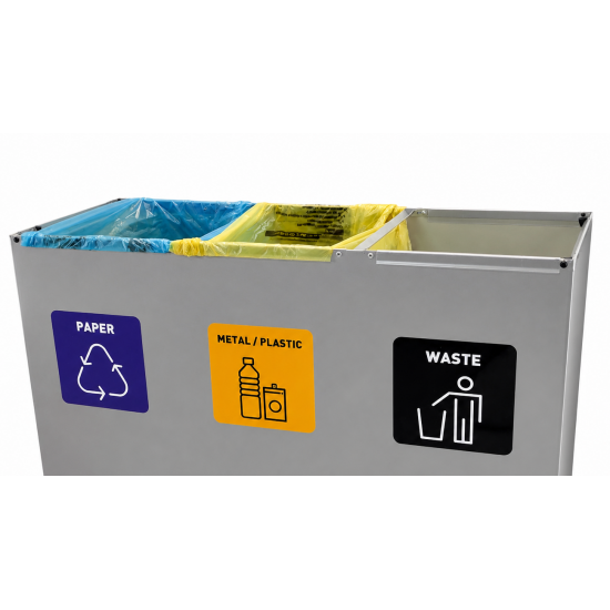 Coș de reciclare gri cu 3 compartimente 3x60L – 180 litri Coș de reciclare gri cu 3 compartimente 3x60L – 180 litri