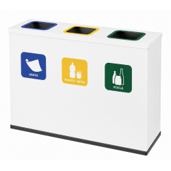 Coș de reciclare alb otel cu acoperire organica, cu 3 compartimente 3x60L – 180 litri Coș de reciclare alb otel cu acoperire organica, cu 3 compartimente 3x60L – 180 litri