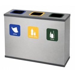 Coș de reciclare gri otel cu acoperire organica, cu 3 compartimente 3x60L – 180 litri Coș de reciclare gri otel cu acoperire organica, cu 3 compartimente 3x60L – 180 litri