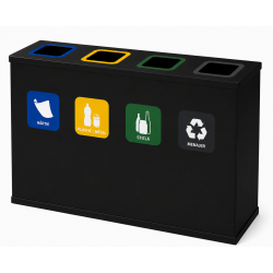 Coș de reciclare negru otel cu acoperire organica, cu 4 compartimente 4x60L – 240 litri Coș de reciclare negru otel cu acoperire organica, cu 4 compartimente 4x60L – 240 litri