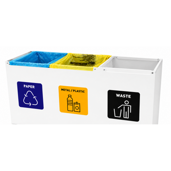 Coș de reciclare alb cu 3 compartimente 3x60L – 180 litri Coș de reciclare alb cu 3 compartimente 3x60L – 180 litri