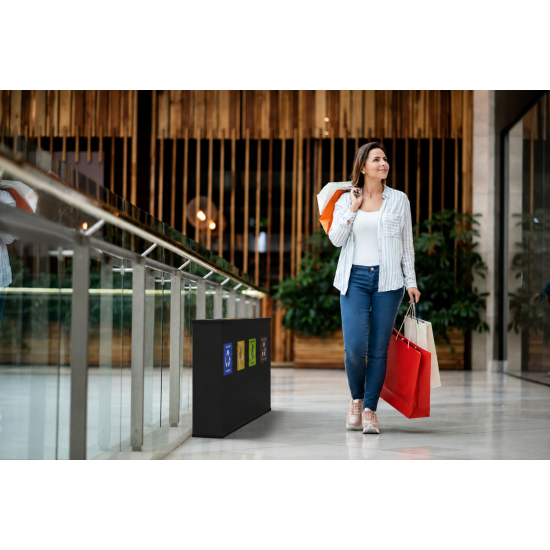 Coș de reciclare negru otel cu acoperire organica, cu 4 compartimente 4x60L – 240 litri Coș de reciclare negru otel cu acoperire organica, cu 4 compartimente 4x60L – 240 litri