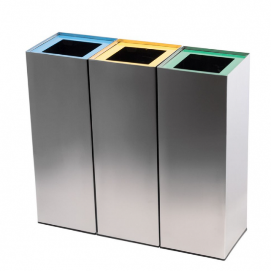 Set 3 cosuri colectare selectiva din otel inoxidabil, 37L/recipient