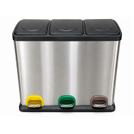 Cos de gunoi pentru colectare selectiva, inox, cu 3 compartimente si pedale, 3 x 20 L
