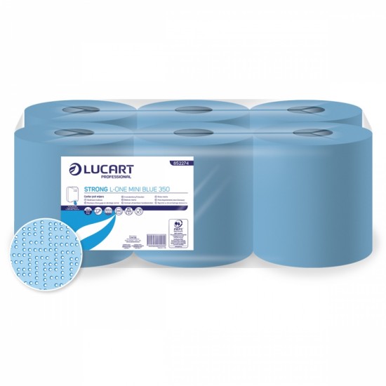 Lavete din hartie, rola cu derulare centrala mica, Strong L-One Mini Blue 350 - Lucart