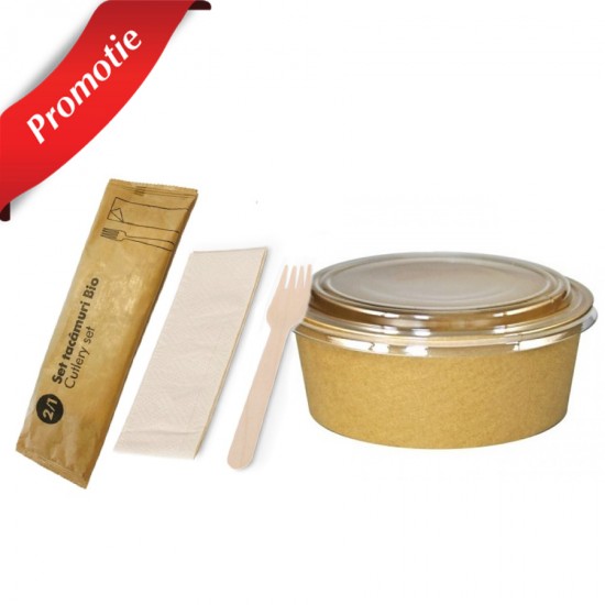 Pachet 500 Caserole Salata si Furculite unica folosinta cu servetel Pachet 500 Caserole Salata si Furculite unica folosinta cu servetel