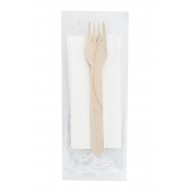 Set 100 bucati, Furculita Lemn si Servetel