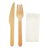 Set LEMN Furculita + Cutit + Servetel - 100 buc/set