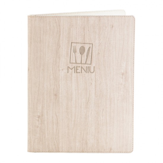 Mapa meniu A4+, Wood, piele PU interior/exterior, lavabila, bej Mapa meniu A4+, Wood, piele PU interior/exterior, lavabila, bej