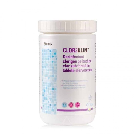 CLOR2KLIN™ – Dezinfectant clorigen (pe baza de clor) sub forma de tablete efervescente, 1 kg CLOR2KLIN™ – Dezinfectant clorigen (pe baza de clor) sub forma de tablete efervescente, 1 kg