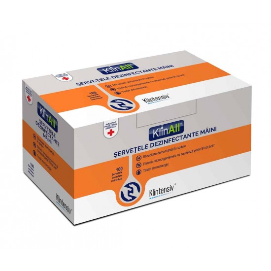 KlinAll® Servetele dezinfectante maini, 100 bucati KlinAll® Servetele dezinfectante maini, 100 bucati