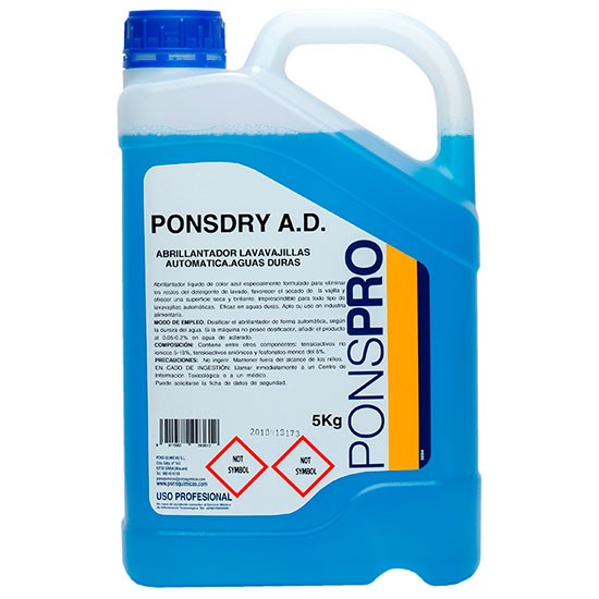 PONSDRY-A.D.-Agent profesional de clătire pentru mașinile de spălat vase, pentru apa cu duritate mare, 5L, Asevi