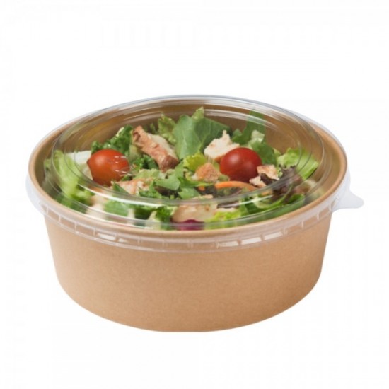 Caserola salata din carton KRAFT, capac transparent, 750 cc, 50 buc/set