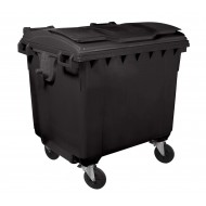 Container HDPE CLF 1100L cu capac plat negru - Transportul nu este inclus