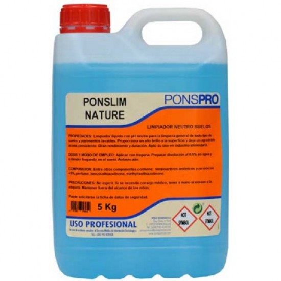 PONSLIM NATURE Manual -detergent profesional universal, concentrat, pentru pardoseli, 5L, Asevi 