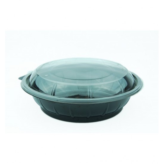 Caserola salata rotunda neagra, din PET, capac transparent, 1000 cc, 50 buc/set