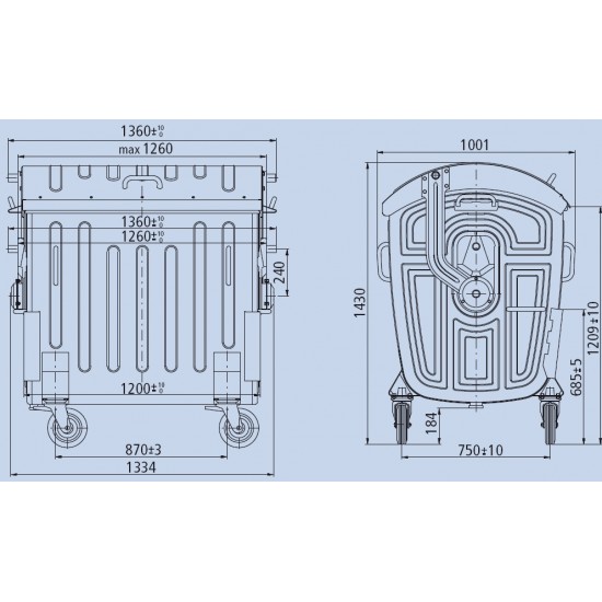 Eurocontainer zincat 1100 l - capac galben, colectare plastic - Transport inclus