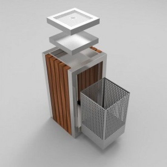 KUOKIO C, Cos scrumiera cu design modern, din metal si lemn, 30x30x70cm KUOKIO C, Cos scrumiera cu design modern, din metal si lemn, 30x30x70cm