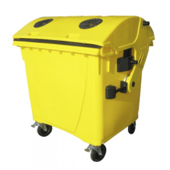Eurocontainer din material plastic 1100 l galben cu capac rotund, culoare galbena, fara inchizatoare pentru capac - colectare plastic MEVATEC - Transport Inclus