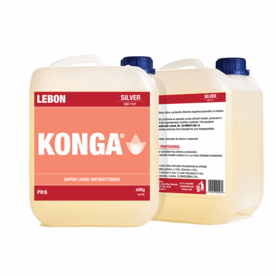 Aviz biocid - Sapun lichid cu dezinfectant, 5 L, Konga Silver