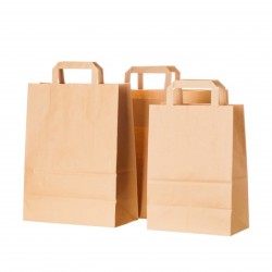 Pungi din hartie natur cu maner plat, 22 x 10 x 28 cm, 250 buc/set Pungi din hartie natur cu maner plat, 22 x 10 x 28 cm, 250 buc/set