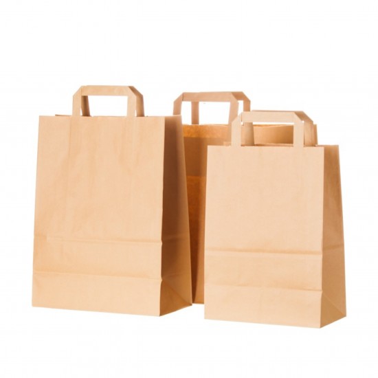 Set 250 bucati, Punga hartie, natur, cu maner plat, 34 x 18 x 31 cm Set 250 bucati, Punga hartie, natur, cu maner plat, 34 x 18 x 31 cm