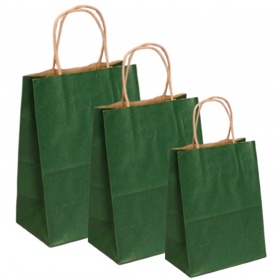 Set 100 bucati, Pungi natur, colorate verde inchis la exterior, 32x12x41cm