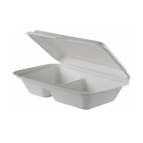 Set de 100 bucati, Caserole meniu din trestie, 23x15 cm, 2 compartimente Set de 100 bucati, Caserole meniu din trestie, 23x15 cm, 2 compartimente
