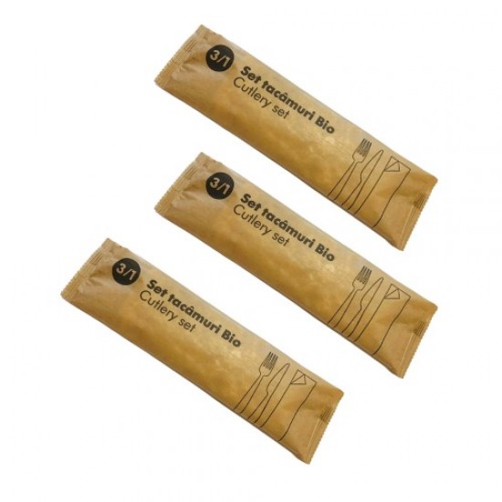 Set 100 bucati, Bis Furculita, Cutit si Servetel, 16 cm Set 100 bucati, Bis Furculita, Cutit si Servetel, 16 cm