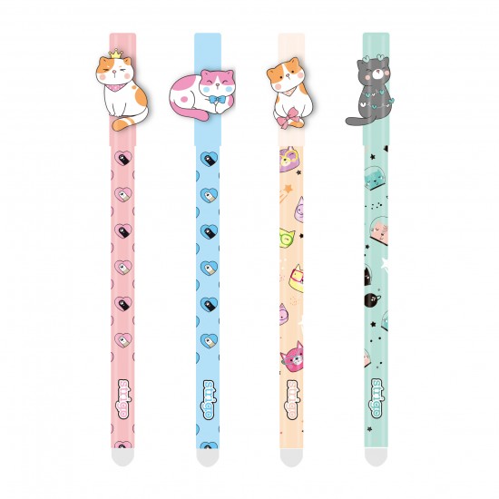 Set 4 pixuri Strigo cerneala cu stergere, PISICUTE, Set 4 pixuri Strigo cerneala cu stergere, PISICUTE,