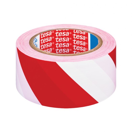 Banda adeziva de marcare Tesa, alb/rosu, 50 mm x 33 m Banda adeziva de marcare Tesa, alb/rosu, 50 mm x 33 m