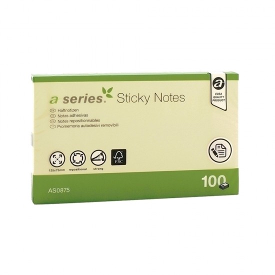 Notite adezive, A-Series, 125 x 75 mm, galben, 100 file Notite adezive, A-Series, 125 x 75 mm, galben, 100 file