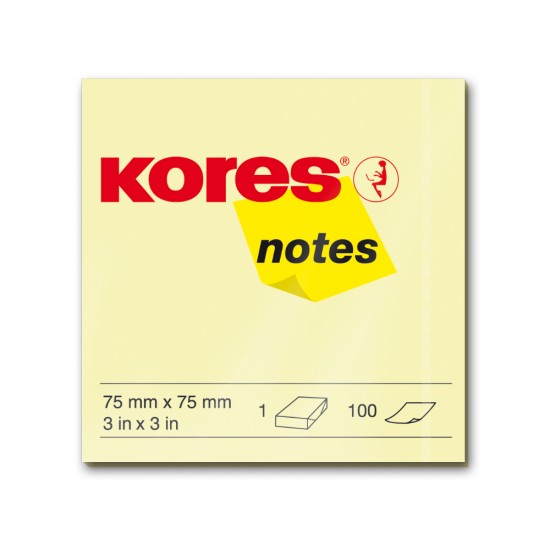 Notite adezive, Kores, 75 x 75 mm, galben, 100 file Notite adezive, Kores, 75 x 75 mm, galben, 100 file