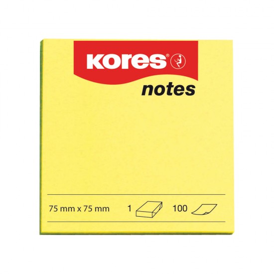 Notite adezive, Kores, 75 x 75 mm, galben neon, 100 file Notite adezive, Kores, 75 x 75 mm, galben neon, 100 file