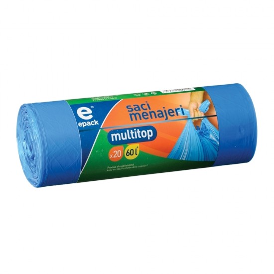 Sac menajer Epack Multitop 60 l, albastru, 20 saci/rola Sac menajer Epack Multitop 60 l, albastru, 20 saci/rola