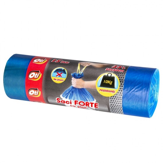 Saci Oti FORTE cu snur, 35L, albastru, 15 buc./rola Saci Oti FORTE cu snur, 35L, albastru, 15 buc./rola