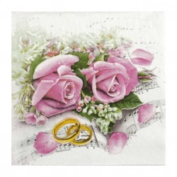 Servetele de masa 33x33cm, model trandafir roz cu inele - 3 straturi Servetele de masa 33x33cm, model trandafir roz cu inele - 3 straturi