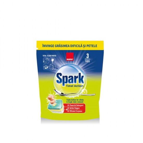 Detergent Tablete pentru Mașina de Spălat Vase, 3 buc, SANO SPARK TOTAL ACTION Detergent Tablete pentru Mașina de Spălat Vase, 3 buc, SANO SPARK TOTAL ACTION