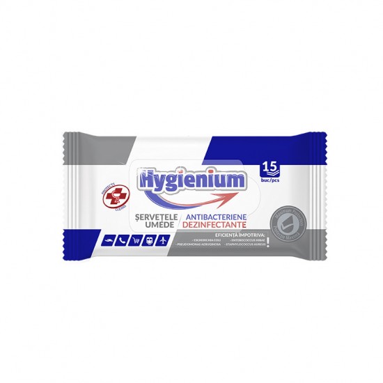 Servetele umede antibacteriene dezinfectante Hygienium, 15buc/pachet