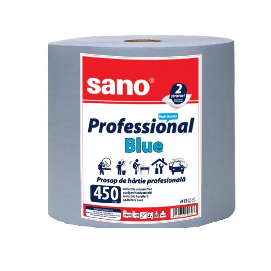 Prosop din hartie, in 2 straturi, Sano Professional Blue, 450 foi Prosop din hartie, in 2 straturi, Sano Professional Blue, 450 foi