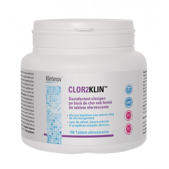 CLOR2KLIN® – Dezinfectant pe baza de clor, tablete efervescente, 150 tablete CLOR2KLIN® – Dezinfectant pe baza de clor, tablete efervescente, 150 tablete
