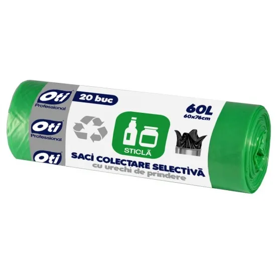 Saci menajeri verzi, cu snur, 60L, OTI, 20 buc./rola Saci menajeri verzi, cu snur, 60L, OTI, 20 buc./rola