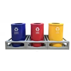 Set 3 cosuri colectare selectiva din metal vopsit, 35L/recipient